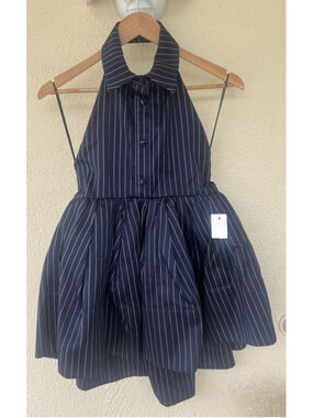 NWT Rosie Assoulin Halter Neck Peplum Button Down in Cotton Pinstripes Medium